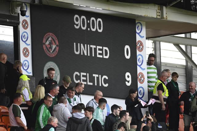 The scoreboard at Tannadice displays Dundee United's worst ever home defeat. (Photo by Rob Casey / SNS Group)