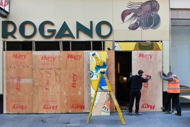 The Rogano restaurant, the oldest in Glasgow, is boarded up temporarily as the city goes into a tier-four lockdown (Picture: John Devlin)