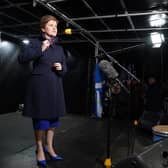 First Minister Nicola Sturgeon speaking at a rally outside the Scottish Parliament in Edinburgh: Wednesday November 23, 2022.