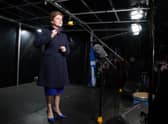First Minister Nicola Sturgeon speaking at a rally outside the Scottish Parliament in Edinburgh: Wednesday November 23, 2022.