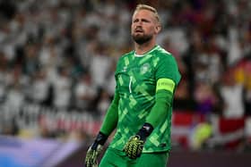 Kasper Schmeichel in action for Denmark against Germany during a UEFA Euro 2024 round of 16 tie
