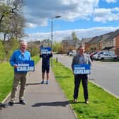 Scottish Conservative leader Douglas Ross and Scottish Conservative Eastwood candidate Jackson Carlaw campaigning in Newton Mearns