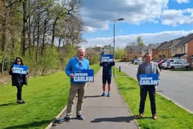 Scottish Conservative leader Douglas Ross and Scottish Conservative Eastwood candidate Jackson Carlaw campaigning in Newton Mearns