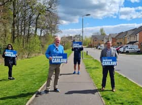 Scottish Conservative leader Douglas Ross and Scottish Conservative Eastwood candidate Jackson Carlaw campaigning in Newton Mearns