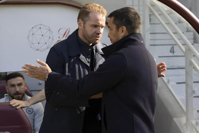 Hearts manager Robbie Neilson with his Rangers counterpart Giovanni van Bronckhorst at Tynecastle.