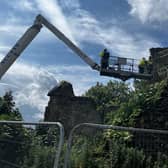 Crane was used to allow workers to get a better view of the required work. (Pics: Carluke High Mill team)
