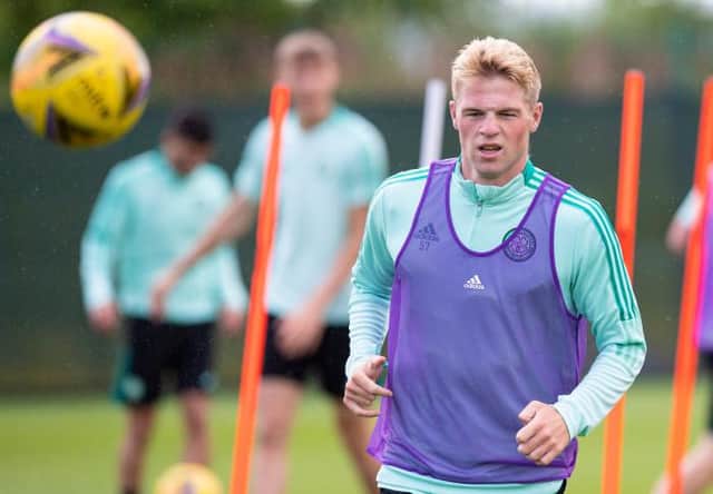 Stephen Welsh during a Celtic training session at Lennoxtown, on July 16, 2021. (Photo by Ross MacDonald / SNS Group)