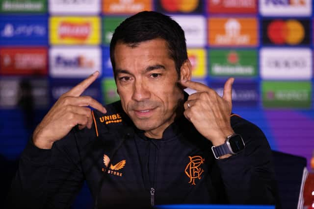 Rangers manager Giovanni van Bronckhorst speaks to the press ahead of facing Liverpool.