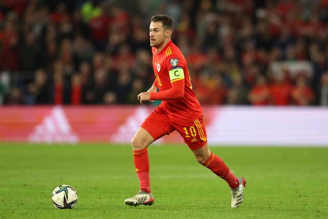 Aaron Ramsey in action while captain of Wales during their World Cup qualifier against Belgium in Cardiff last November. (Photo by Catherine Ivill/Getty Images)