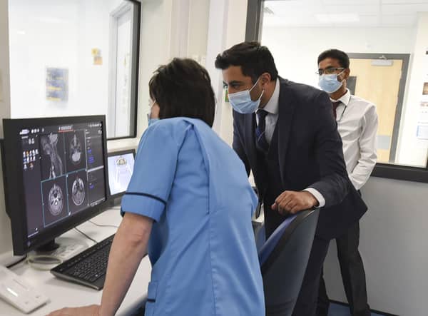 Health Secretary Humza Yousaf unveiling the scanner