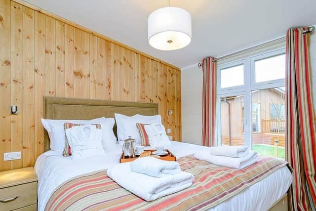 One of the bedrooms in The Wansford lodge.