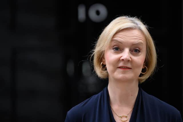 Prime Minister Liz Truss announces her resignation as she addresses the media outside number 10 at Downing Street. Picture: Leon Neal/Getty Images
