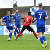 Scott Brown scores Peterhead's second goal against Clyde (pic: Duncan Brown)