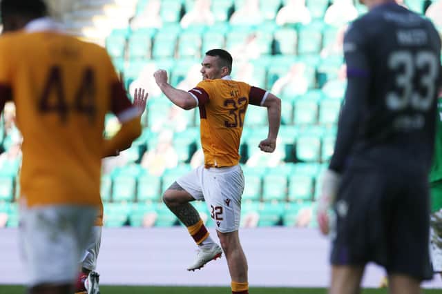 Tony Watt celebrates his dramatic 89th minute equaliser at Easter Road on Saturday (Pic by Ian McFadyen)