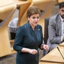 First Minster Nicola Sturgeon during First Minster's Questions in the debating chamber of the Scottish Parliament in Edinburgh.