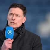 LEICESTER, ENGLAND - APRIL 22: TV Pundit and Former Footballer Chris Sutton looks on ahead of the Premier League match between Leicester City and West Bromwich Albion at The King Power Stadium on April 22, 2021 in Leicester, England. (Photo by Michael Regan/Getty Images)