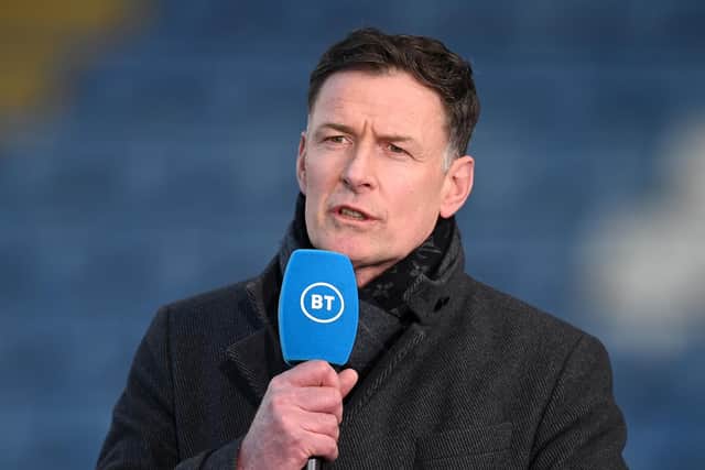 LEICESTER, ENGLAND - APRIL 22: TV Pundit and Former Footballer Chris Sutton looks on ahead of the Premier League match between Leicester City and West Bromwich Albion at The King Power Stadium on April 22, 2021 in Leicester, England. (Photo by Michael Regan/Getty Images)