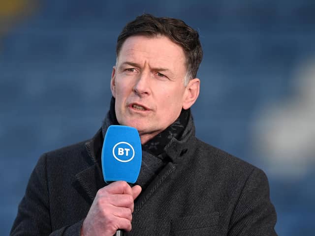 LEICESTER, ENGLAND - APRIL 22: TV Pundit and Former Footballer Chris Sutton looks on ahead of the Premier League match between Leicester City and West Bromwich Albion at The King Power Stadium on April 22, 2021 in Leicester, England. (Photo by Michael Regan/Getty Images)