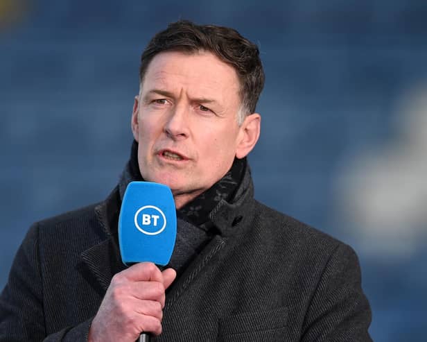 LEICESTER, ENGLAND - APRIL 22: TV Pundit and Former Footballer Chris Sutton looks on ahead of the Premier League match between Leicester City and West Bromwich Albion at The King Power Stadium on April 22, 2021 in Leicester, England. (Photo by Michael Regan/Getty Images)