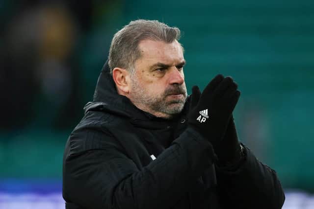 Celtic manager Ange Postecoglou at full time after a Cinch Premiership 3-2 win over Dundee at Celtic Park, on February 20, 2022, in Glasgow, Scotland. (Photo by Craig Williamson / SNS Group)