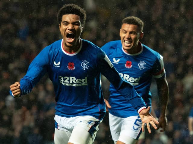 Rangers' Malik Tillman celebrates scoring the only goal of the match in the 1-0 win over Hearts. (Photo by Mark Scates / SNS Group)
