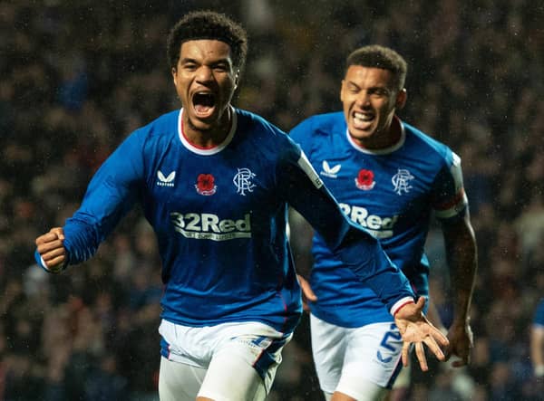 Rangers' Malik Tillman celebrates scoring the only goal of the match in the 1-0 win over Hearts. (Photo by Mark Scates / SNS Group)