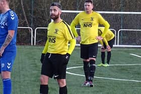 Lesmahagow Juniors boss Neil Schoneville, pictured (1st right) playing for Bellshill last season, has been busy in the transfer market