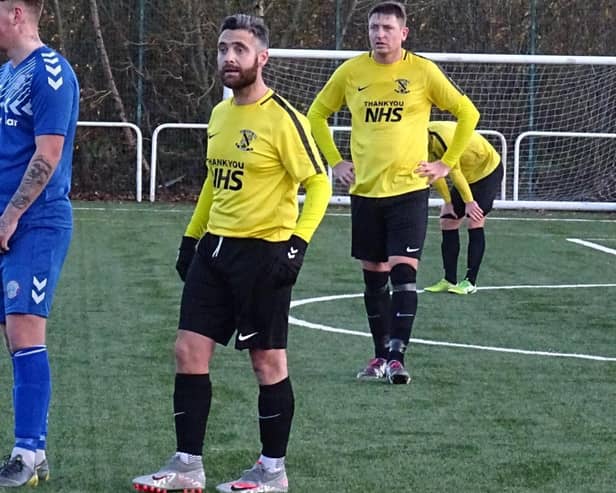 Lesmahagow Juniors boss Neil Schoneville, pictured (1st right) playing for Bellshill last season, has been busy in the transfer market