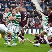 Celtic defender Anthony Ralston stoops to score a disallowed header against Hearts on Saturday (Photo by Alan Harvey / SNS Group)