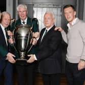 Lisbon Lions (from left) John Hughes, Bobby Lennox, Jim Craig, John Clarke, and Celtic captain Callum McGregor during the 55th Anniversary Lunch to commemorate the club's European Cup victory of 1967. (Photo by Alan Harvey / SNS Group)