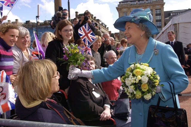 Her Majesty Queen Elizabeth II on Walkabout in George square in 2002.