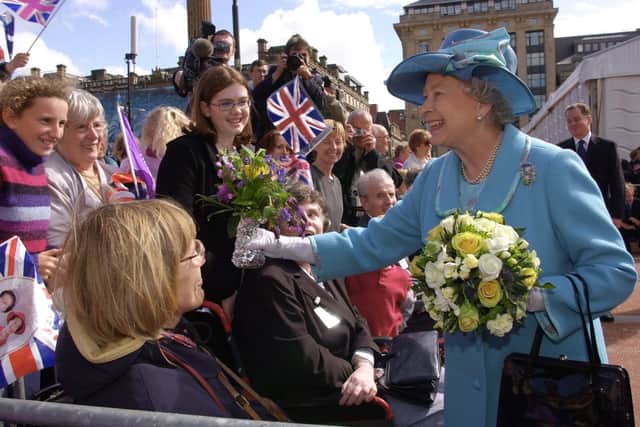 Her Majesty Queen Elizabeth II on Walkabout in George square in 2002.