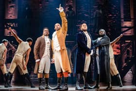 DeAngelo Jones, Shaq Taylor, Billy Nevers and KM Drew Boateng in the hit stage musical Hamilton