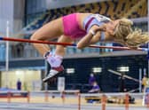 Amy Kennedy clears the high jump bar during her national under-20 pentathlon win (pic: Bobby Gavin)