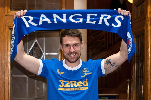 Aaron Ramsey pictured at Ibrox Stadium after sealing a loan move to Rangers from Juventus.  (Photo by Ross MacDonald / SNS Group)