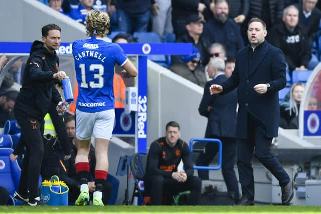 Rangers manager Michael Beale encourages Todd Cantwell during the 5-2 win over St Mirren.