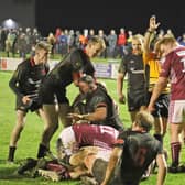 Biggar's Craig Buchurzewski scores what proved to be the match winning try at Gala (Pic by Nigel Pacey)