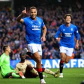 Rangers' Cyriel Dessers celebrates scoring his side's second goal against Servette in a 2-1 victory at Ibrox on Wednesday night