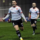David Gormley celebrates after scoring for Clyde in their 2017 Scottish Cup tie with Ayr United