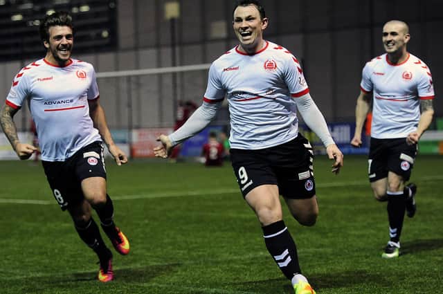David Gormley celebrates after scoring for Clyde in their 2017 Scottish Cup tie with Ayr United