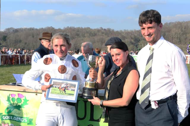 Ladies race winner Immy Robinson receives her trophy (Pics by Ian McFadyen)