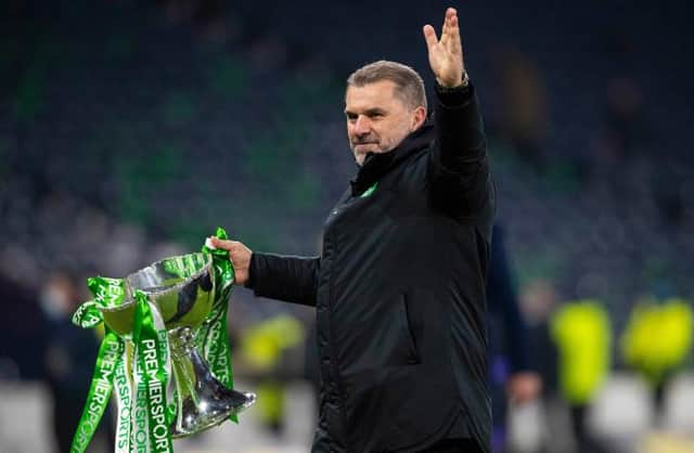 Celtic manager Ange Postecoglou with the trophy. (Photo by Ross MacDonald / SNS Group)