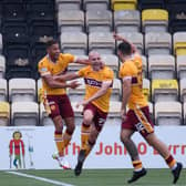 Liam Grimshaw celebrates scoring winner for Motherwell at Livingston last August (Pic by Ian McFadyen)