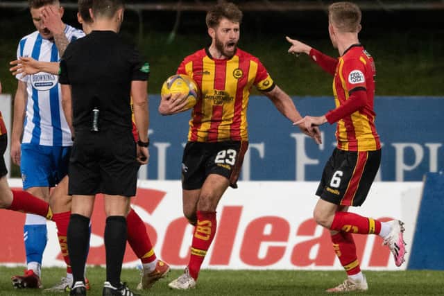 Partick Thistle's Ross Docherty (centre) celebrates his late equaliser in the 1-1 draw with Kilmarnock. (Photo by Craig Foy / SNS Group)