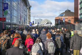 Delegates queue at security the on day three of COP26 on Tuesday in Glasgow. Photo by Christopher Furlong/Getty Images