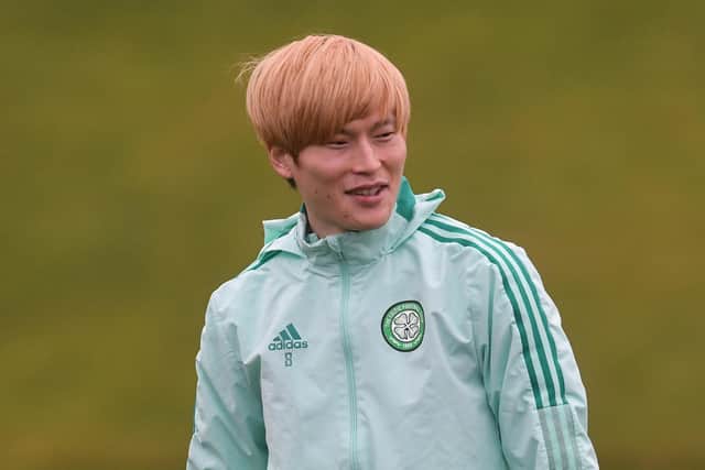 Celtic's Kyogo Furuhashi during Celtic training  on December 08, 2021, in Glasgow, Scotland. (Photo by Craig Foy / SNS Group)