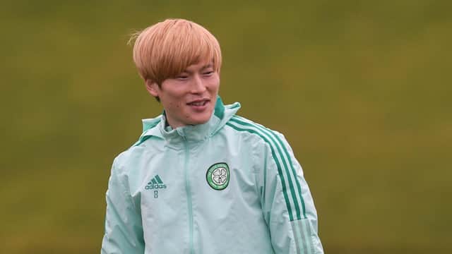 Celtic's Kyogo Furuhashi during Celtic training  on December 08, 2021, in Glasgow, Scotland. (Photo by Craig Foy / SNS Group)