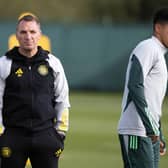 Celtic manager Brendan Rodgers with new signing Luis Palma during a training session at Lennoxtown. (Photo by Alan Harvey / SNS Group)