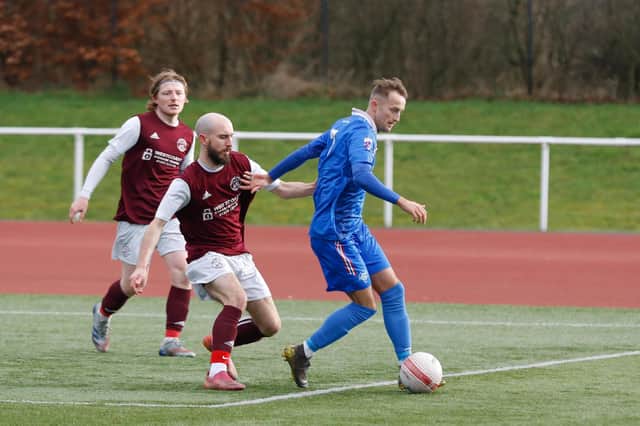 Rovers pair Connor Cowan (front) and Graeme Goodall in action against Cambuslang Rangers (Pic by Kevin Ramage)