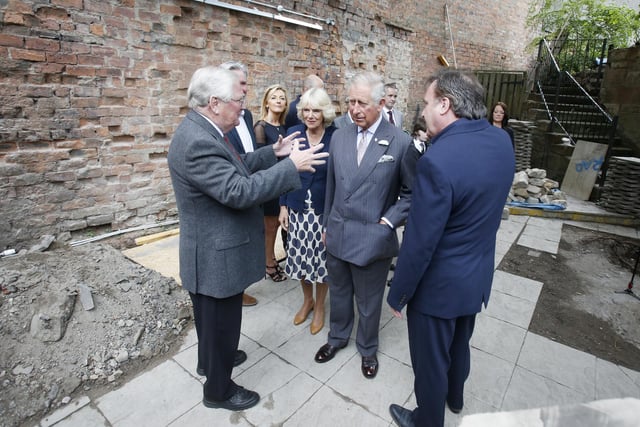 Prince Charles visits the Clutha bar on June 24, 2015. The Duke and Duchess met with a number of people who have been involved in the restoration of the bar.